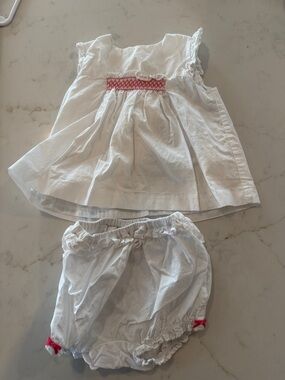 Janie and Jack White Dress with Pink Smocking and Bloomers